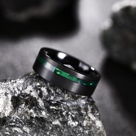 King Will 8mm Mens Wedding Band Tungsten Ring for Men Green Shell Black Plated Engagement Ring Daily Wear丨Galaxy Collection 10.5
