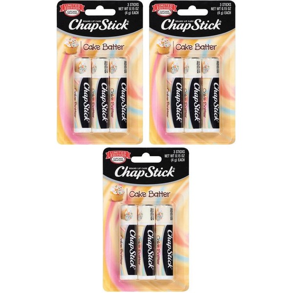 Chap Stick Lip Care - Limited Edition - Cake Batter - 3 Count Sticks Per Package - Pack of 3 Packages
