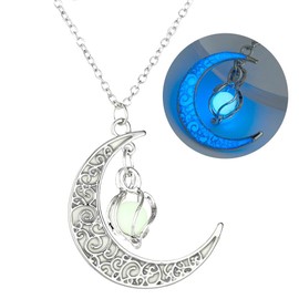 SIewee Fantasy Glow in the Dark Crescent Moon Necklaces - Jewelry Charms Pendants for Women - Fairy, witches, Space Necklace (Silver Sky Blue)