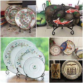 ZJchao Soporte Platos Decoracion Caballete de Hierro, Soporte de exhibición Negro para Pantallas Marcos de Cuadros Decorativos Decoraciones caseras multifuncionales Soporte de Placa de Hierro(# 3)