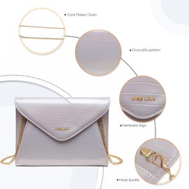 Miss Lulu Clutch Women's Envelope Evening Bag Crossbody Bag Wedding Women Envelope Chain Leather Synthetic, gray, Elegant