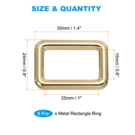 PATIKIL Flat Metal Rectangle Rings 3/4" / 19mm, 8 Pcs Square Loop Webbing Belt Buckle for Strap Keeper Leathercraft Bag Belt DIY Purse Making Light Golden