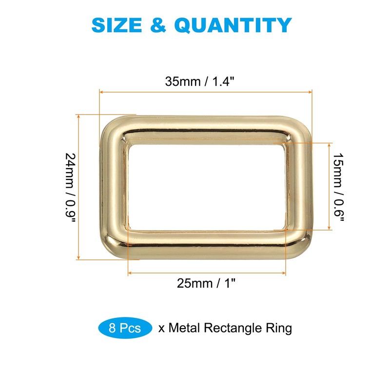 PATIKIL Flat Metal Rectangle Rings 3/4" / 19mm, 8 Pcs