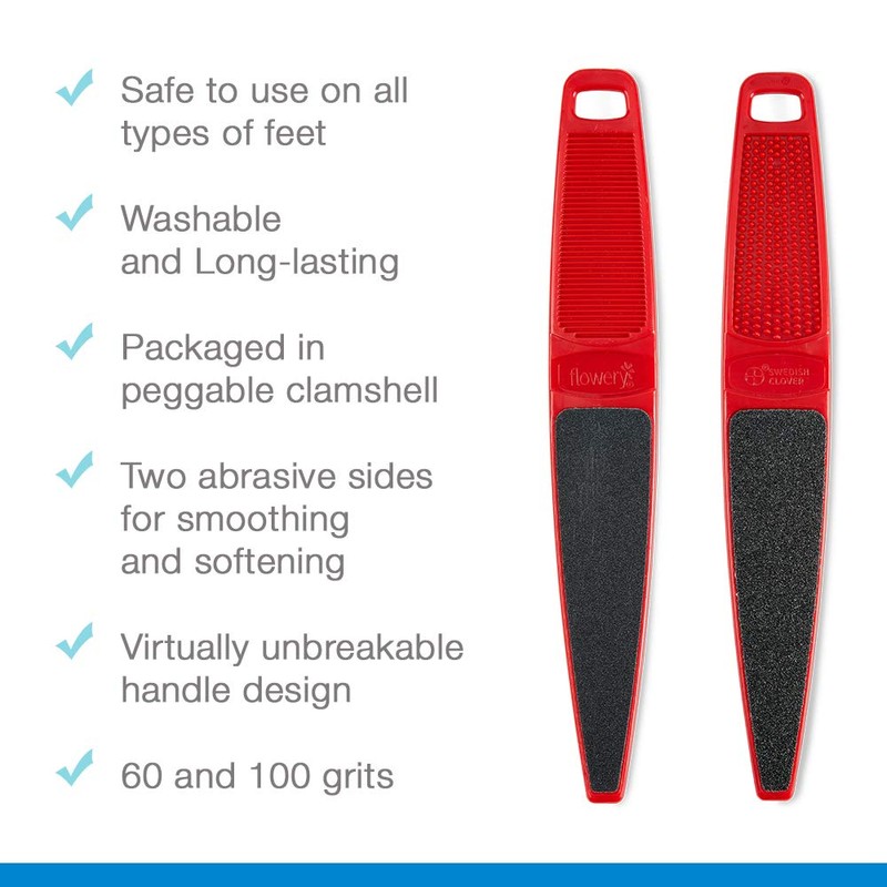 Flowery Original Swedish Clover Red Foot File, Pedicure Foot Scrubber,