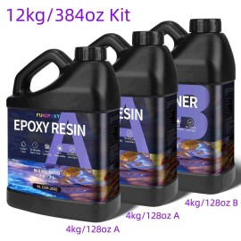 FUNEPOXY DEEP POUR 2"-4" Clear Epoxy Resin - 24oz/48oz/96oz /192oz/3 Gallons 2:1 AAB Kit - 384oz Kit = 2X 128oz A + 1X 128oz B