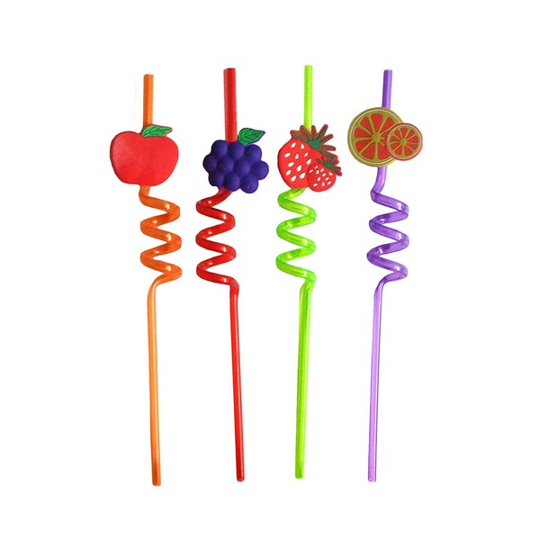 Garden Of Arts Stylish Curly 4 PCS Reusable Straws Smoothie Drinking Straws for Milkshakes Frozen Drinks (Random Colour & Design)