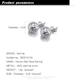 925 Sterling Silver Ball Stud Earrings - 0.28'' Heart Pattern Earrings For Women - 24K Gold Plated Round Earrings Fine Jewelry (Silver)