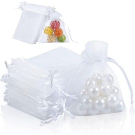 Bebeay 100 Pack Bolsa De Organza Transparente Blanca, 7 * 9 Cm Bolsa De Regalo Con Cordón, Material Ecológico, Sin Olor Peculiar, Adecuado Para Empacar Dulces, Joyas, Muestras Pequeñas