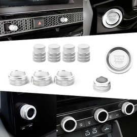 Xotic Tech Silver Engine Start Push Button + AC Climate Switch + Air Vent Knob + Navigation Knob Ring Combo Cover Trim Compatible with Honda Civic 11th Gen Touring Sedan, Sport Touring Hatchback ONLY
