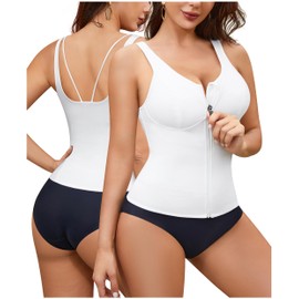 Gotoly Women's Compression Tank Tops Triple Tummy Control Workout Tops Shapewear Camisole Cami Shaper with Zipper Body Shaper(White, 3X-Large)