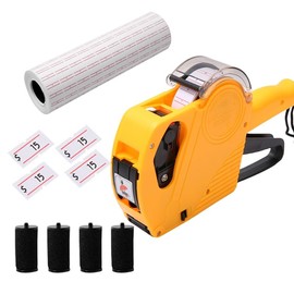 MX-5500 8 Digits Price tag Gun with 5000 Sticker Labels and 4 Ink Refill, Label Maker Pricing Gun Kit Numerical Tag Gun for Grocery Retail Store & Office,Warehouse, Organization Marking (Yellow)