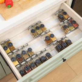 Brippo 8-Pack Spice Drawer Organizer, Expandable Acrylic Seasoning Rack (13" to 26") with Anti-Slip Mat, Kitchen Spice Rack Tray Holds up to 56 Jars (Jars Not Included)