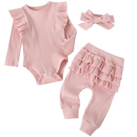 Fullfamous Infant Baby Girl Clothes Outfits,Fall Winter Romper Christmas Clothing Set 0-3 months Pink