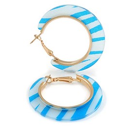 43mm D/Pale Blue/Sky Blue Animal Print Acrylic Hoop Earrings In Gold Tone - Medium Size