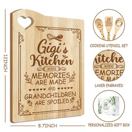 cocomong Gigi Gifts for Grandma, Christmas Gigi Gifts, Gigi Cutting Board - Christmas Kitchen Presents for Grandmother from Grandchildern - Grandma Cooking Board with Utensil