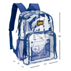 Lee Clear Water Resistant Backpack for Girls - Durable Plastic See Thru Bag for Casual Use, Stadiums, Concerts, Schools (Clear Blue)