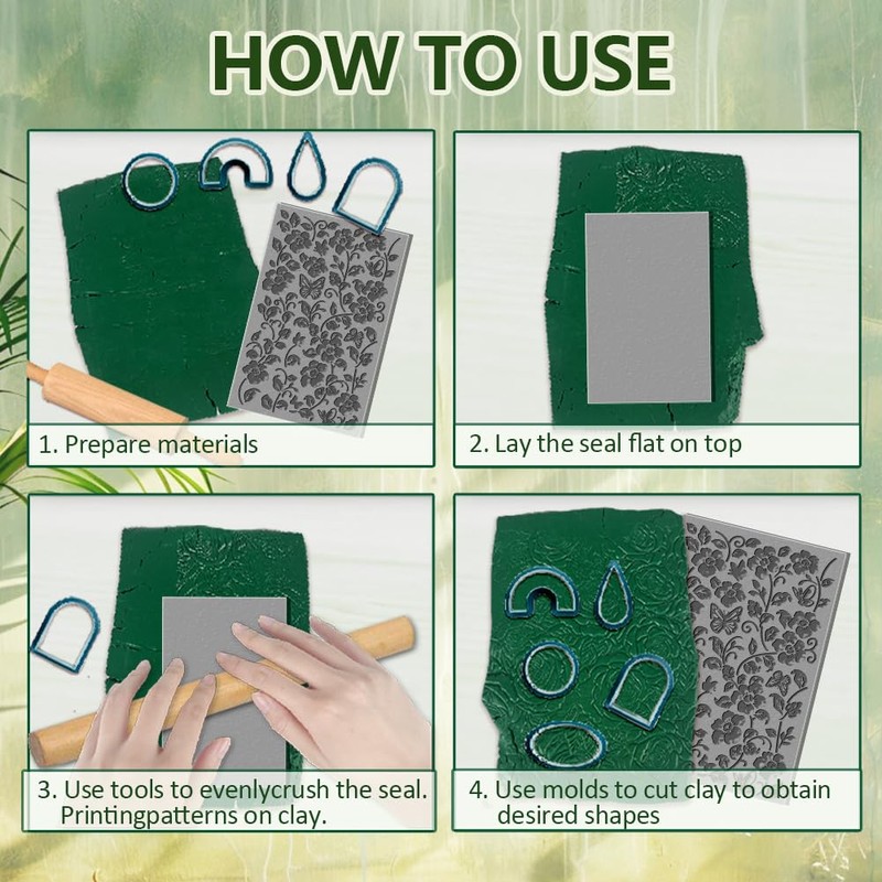CHGCRAFT 16 Sheets 16 Styles Plants Polymer Clay Texture Mat