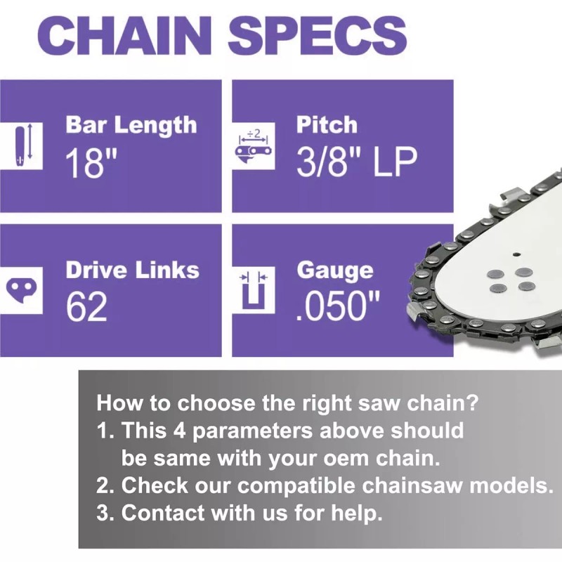 V-MODEST 18" Chainsaw Chain Blade For ATLAS™ 80V Cordless Chainsaw