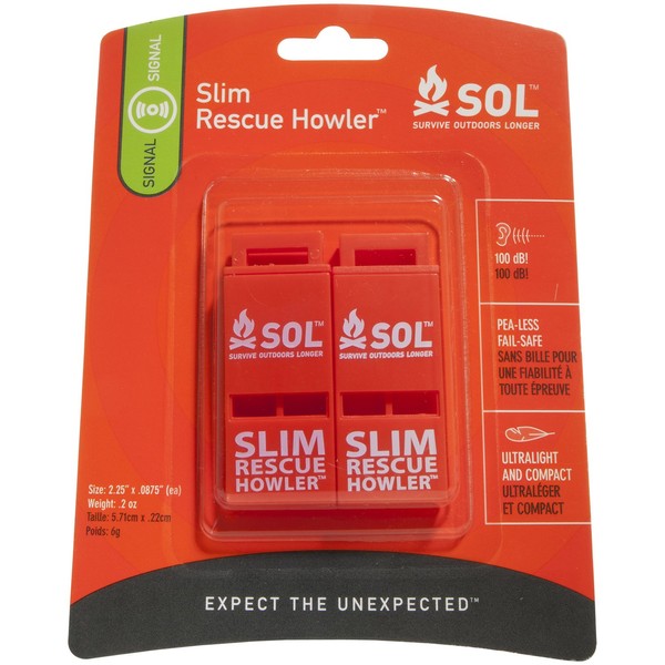 S.O.L. Survive Outdoors Longer Slim Rescue Howler Whistle (2-Count), Orange, Model:AD0010