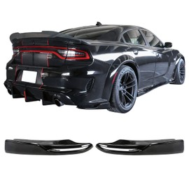 IKON MOTORSPORTS, Rear Bumper Side Apron Compatible with 2020-2023 Dodge Charger Widebody Sedan 4-Door, IKON Style Gloss Black Rear Bumper Lip Splitter Winglet Aprons Spat Valance, 2021