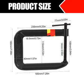 Deep Throat C Clamps 8 inch for Woodworking Deep Steel Heavy Duty C Clamp Woodworking Diy Carpentry Clamping Device(100,185Mm) (Clamping thickness 100*depth 185mm)