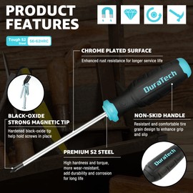 DURATECH 6-Piece Magnetic Screwdrivers Set, 3 Phillips and 3 Flat Head S2 Steel Screwdriver Set with 180° Rotating Storage Rack, Professional Cushion Grip Screw Drivers Tool Set