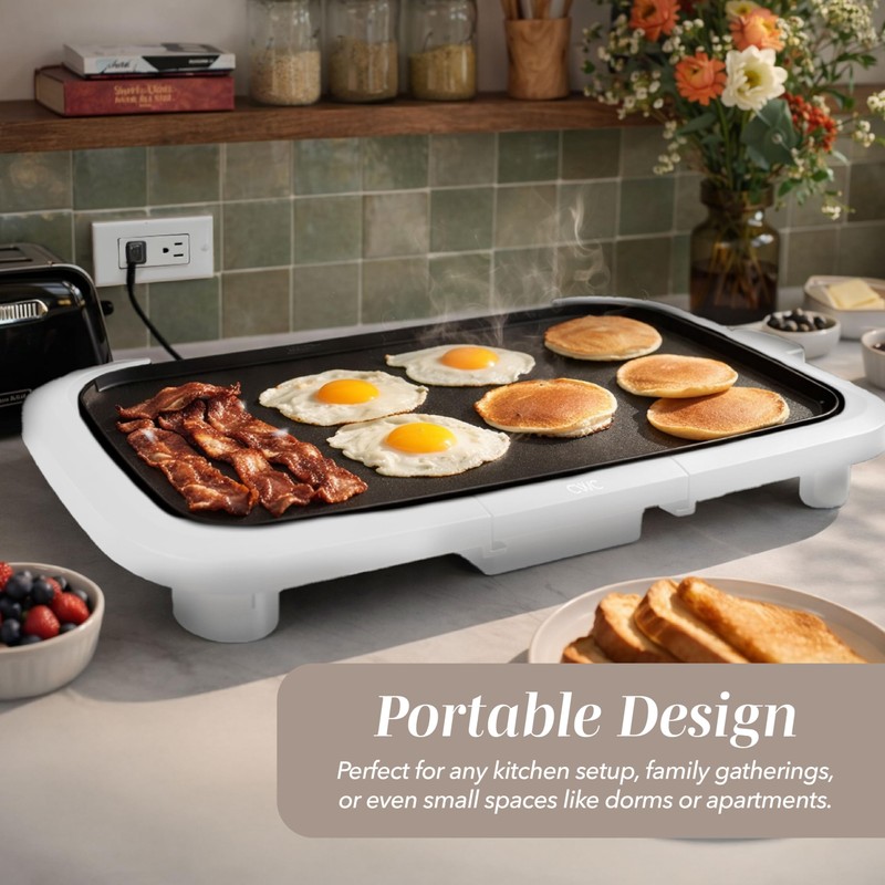 COOK WITH COLOR Electric Griddle 1200W, Nonstick Surface for Pancakes,