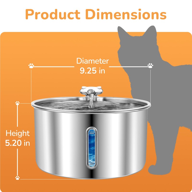 Adorabby Stainless Steel Cat Water Fountain, 135oz/4L, Ultra-Quiet