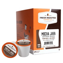 Fresh Roasted Coffee, Mocha Java, Medium Roast, 24 Pods for K Cup Brewers