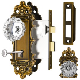 CEYMIO Gold Door Knobs Interior Mortise Lock Brass Door Knob Crystal Glass Door Handle Door Skeleton Key Locks for Bedrooms Bathroom