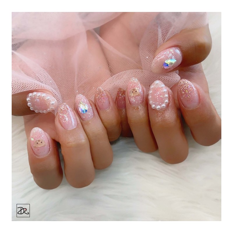 Next day delivery⭐Bear glitter pearl nail⭐ / 다음날 발송⭐곰돌이 글리터