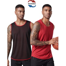 Liberty Pro Men's Lightweight Reversible Rec Tanks, Mesh Basketball Jerseys Athletic Quick Dry Shirts Team Scrimmage Uniforms (Red/Black, Medium)