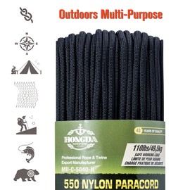 Hongda Paracord 550 lb Type III, 100% Nylon Heavy Duty Tactical Parachute Cord, Great for Bracelets, Crafting, Lanyards, DIY Projects, Military & Outdoor Activities