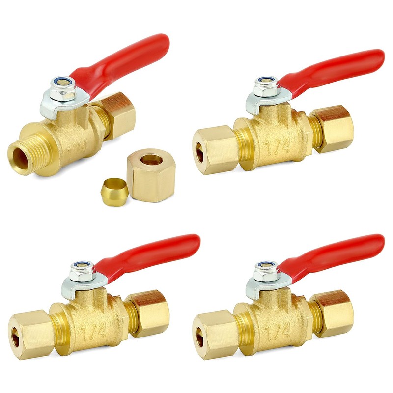 QWORK Lead-Free Brass Compression Valve - 1/4 Inch, 4 Pack