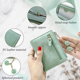 AdiStylinno Small Wallets for Women, Mini Credit Card Wallet Purse with Zipper Multicard Bifold Slim Coin Purse Pocket (Green)