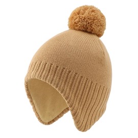 Magracy Toddler Boys Girls Winter Hats Warm Earflap Beanie Hat Fleece Lined Knit Hat for Kids Khaki M