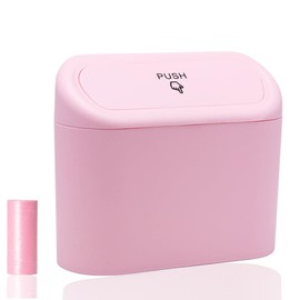 Car Trash Can Bin with Lid - Universal Vehicle Mini Leakproof Garbage Can Bin with 20pcs Trash Bags Can Organizer Storage for Front Back Seat Accessories for Auto Office Bedroom Home(Pink)