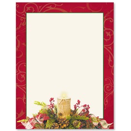 Paperdirect Woodland Holiday Candle Christmas Winter Theme Stationery, Border Paper, Letterhead 8.5 x 11, 25 sheets, Elegant Premium Writing Paper, Decorative Printer Paper