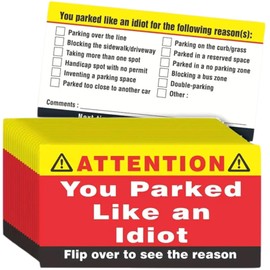 Yuiturt You Parked Like an Idiot Cards, 50Pcs Bad Parking Cards 3.5"x2", Multi Reasons Violation Stickers, Funny Adult Prank Gifts for Car Owners
