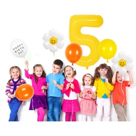VUCDXOP 13pcs Yellow 5th Birthday Balloons Set - Large Foil Number 5 Balloons, Decorations for Girls Party Anniversary