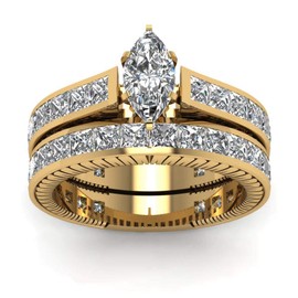 Yellow Gold Filled Bridal Sets Marquise cut Cz Engagement Ring 2pcs Womens Wedding Ring Sets