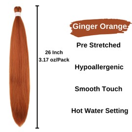 Ginger Orange Braiding Hair Pre Stretched Hypoallergenic Orange/350 Prestretched Synthetic Braiding Hair for Braids Yaki Texture Hot Water Setting