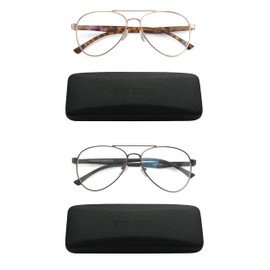 EYE ZOOM 2 PACK Unisex Aviator Style Blue Light Blocking Reading Glasses，Gold and Gunmetal +1.75