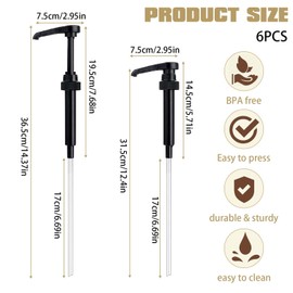 VIDSTW Pack of 6 Dosing Pump, Reusable Pump Dispenser with 6 Long Straws, Dosing Pump, 1 Litre Syrup Dispenser, Pump Dispenser, Syrup Dispenser for Family, Cafe, Milk Tea Shop, Restaurant (Black)
