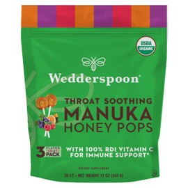 Wedderspoon Organic Manuka Honey Lollipops, Variety Pack, 70 Count (Pack of 1) Genuine Manuka Honey + Vitamin C No Artificial Flavors or Dye Feel Better Lollipop for Kids & Grown-ups