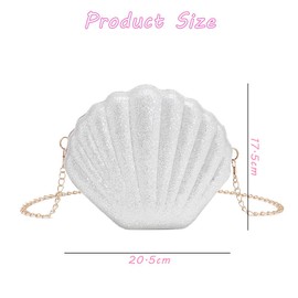 HuaMuDM Women's Shell Bag Sequins Chain Bag Girls Women Glitter Bag, White