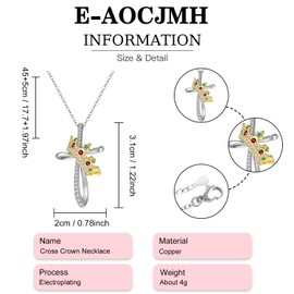 YV-cozx Gold and Silver Cross Necklace Crown Cross Pendant Necklace Crown Cross Jewelry Christian Gifts for Women Man (silver)