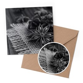 1 x Greeting Card & 10 cm Round Sticker Set - BW - Anise Stars Rustic Christmas Chef - Birthday Thank You Friend Lover Fan Mum Dad Kids #42482