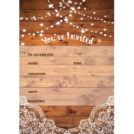 25 rustic invitations & 25 envelopes for wedding, bridal shower, birthdays, engagements, bachelorettes . This barn rustic invite style is also great for housewarming, retirement & rehersal parties.
