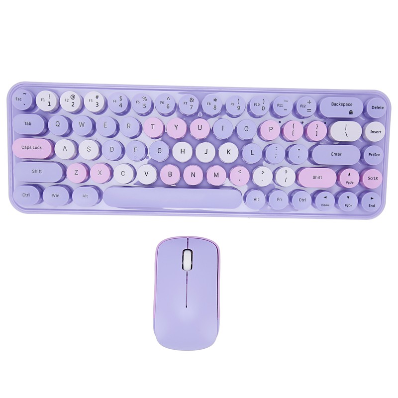 Keyboard Mouse Combo 2.4GHz Wireless Cute Retro 68 Round Keycaps
